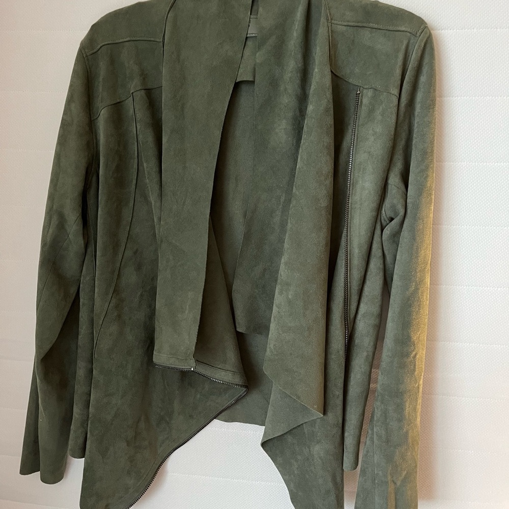 Blank NYC Olive Green Faux Suede Drape Women's Jacket